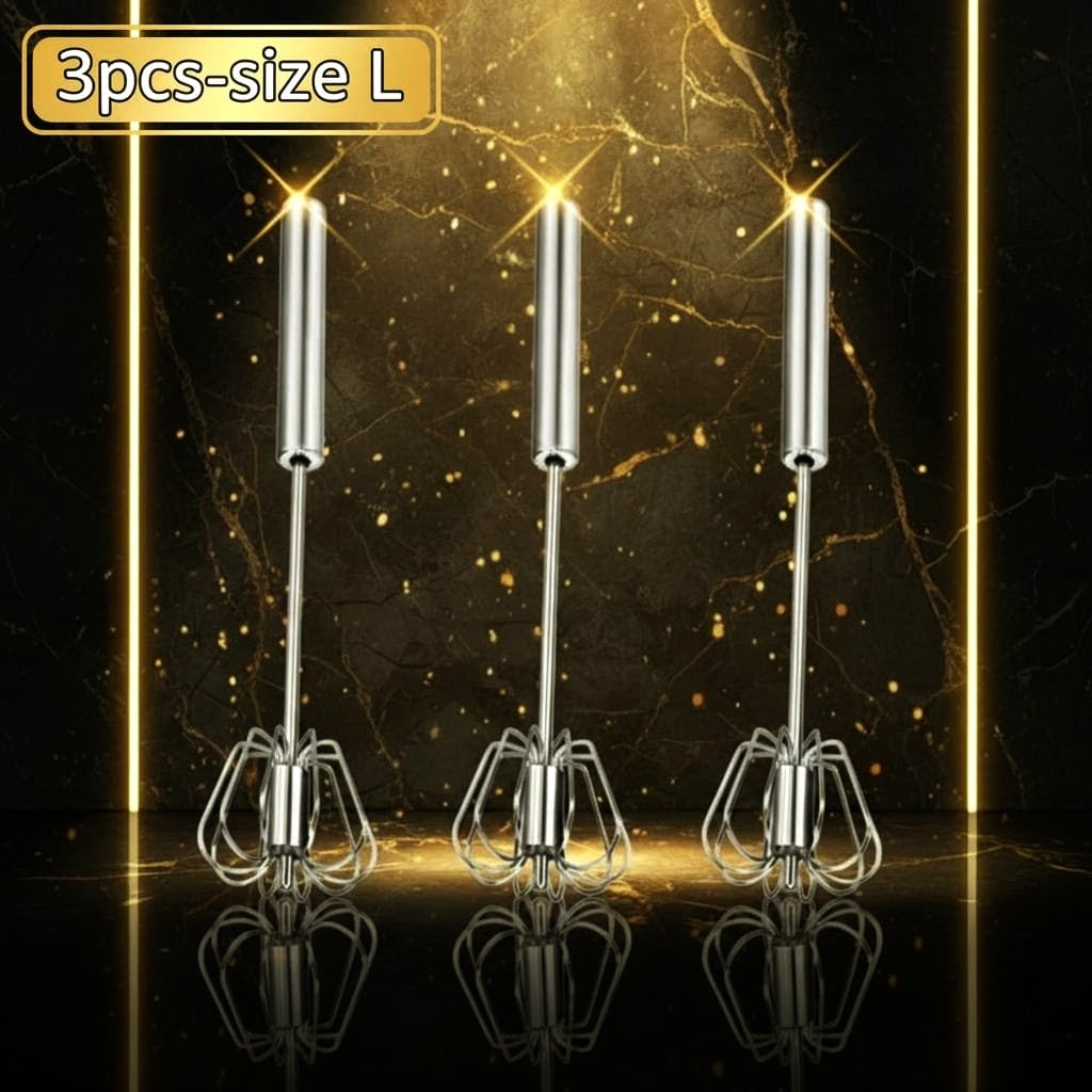 Premium Stainless Steel Self-Turning Whisk – Semi-Automatic Hand Mixer