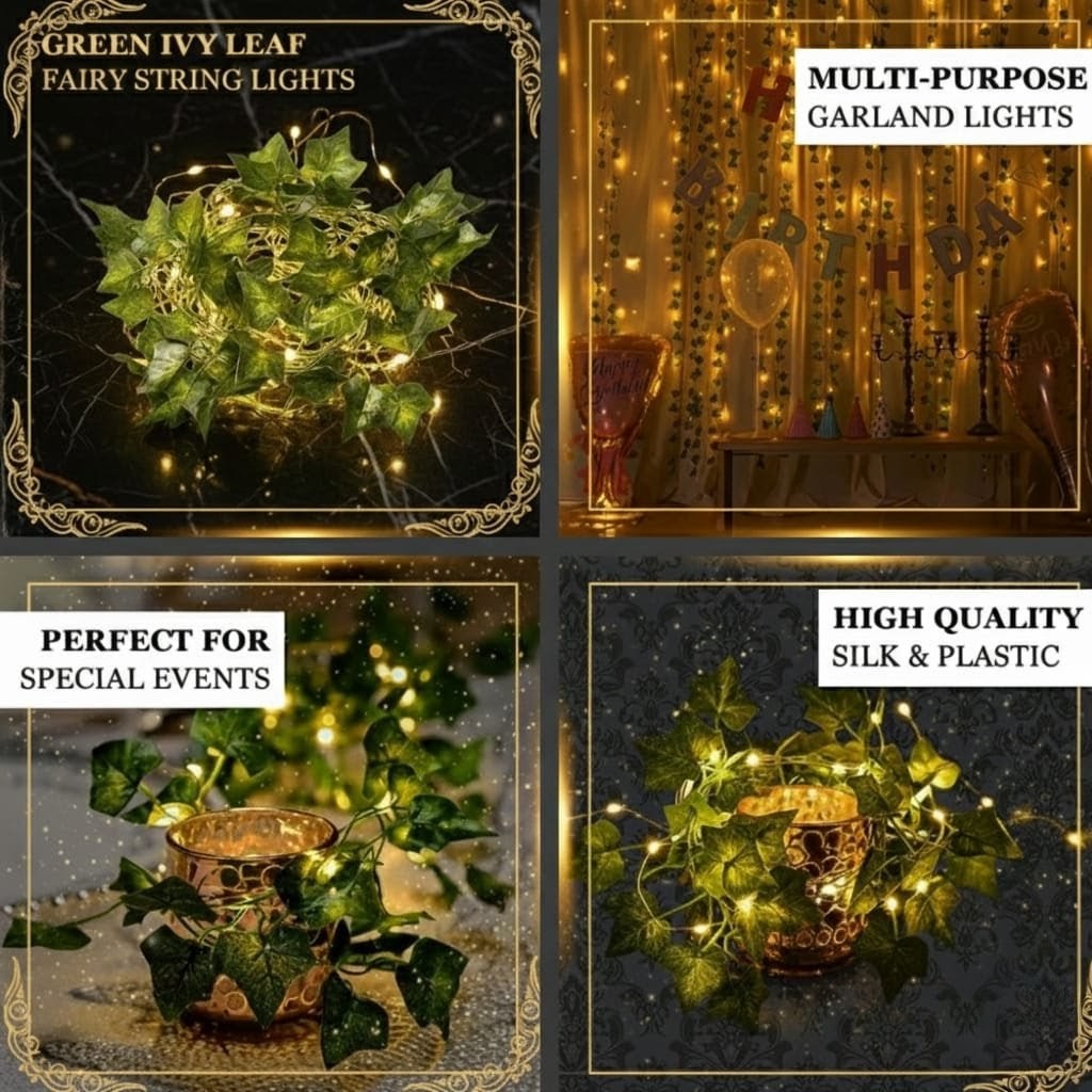 Luxe Ivy Leaf Fairy String Lights – Battery Powered Botanical Garland