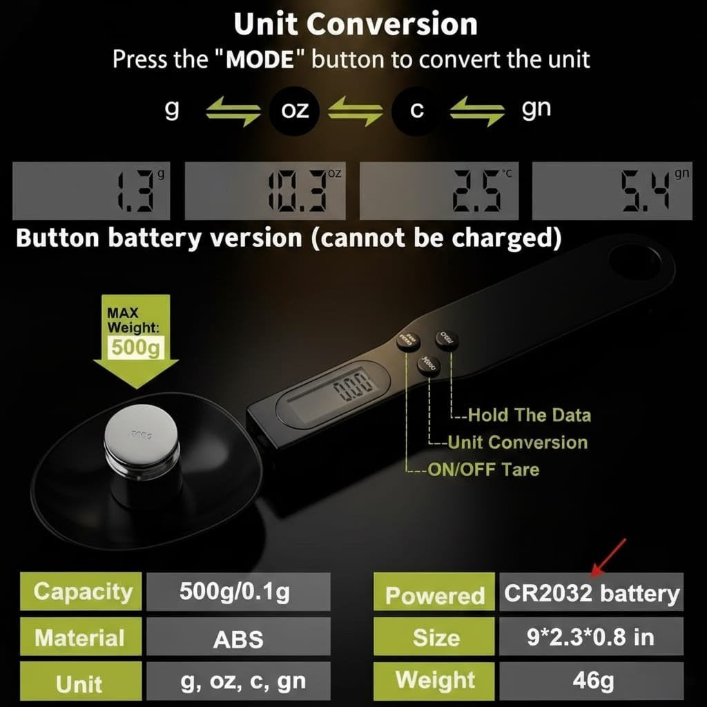 Precision Digital Spoon Scale – 500g / 0.1g LCD Measuring Spoon