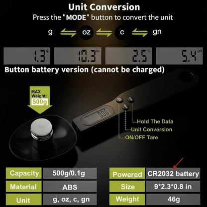 Precision Digital Spoon Scale – 500g / 0.1g LCD Measuring Spoon
