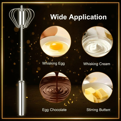 Premium Stainless Steel Self-Turning Whisk – Semi-Automatic Hand Mixer