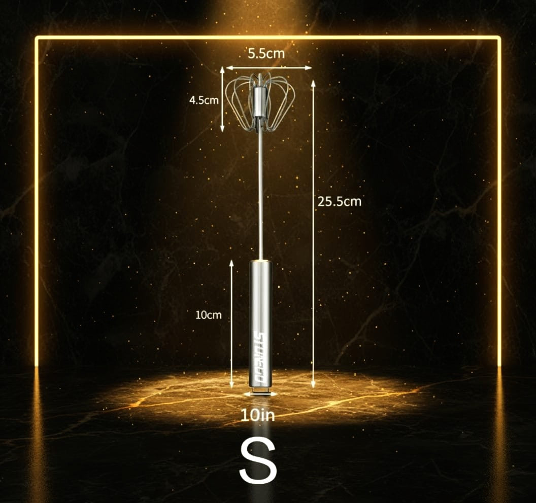 Premium Stainless Steel Self-Turning Whisk – Semi-Automatic Hand Mixer