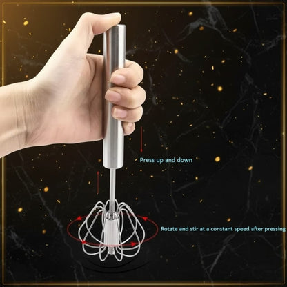 Premium Stainless Steel Self-Turning Whisk – Semi-Automatic Hand Mixer