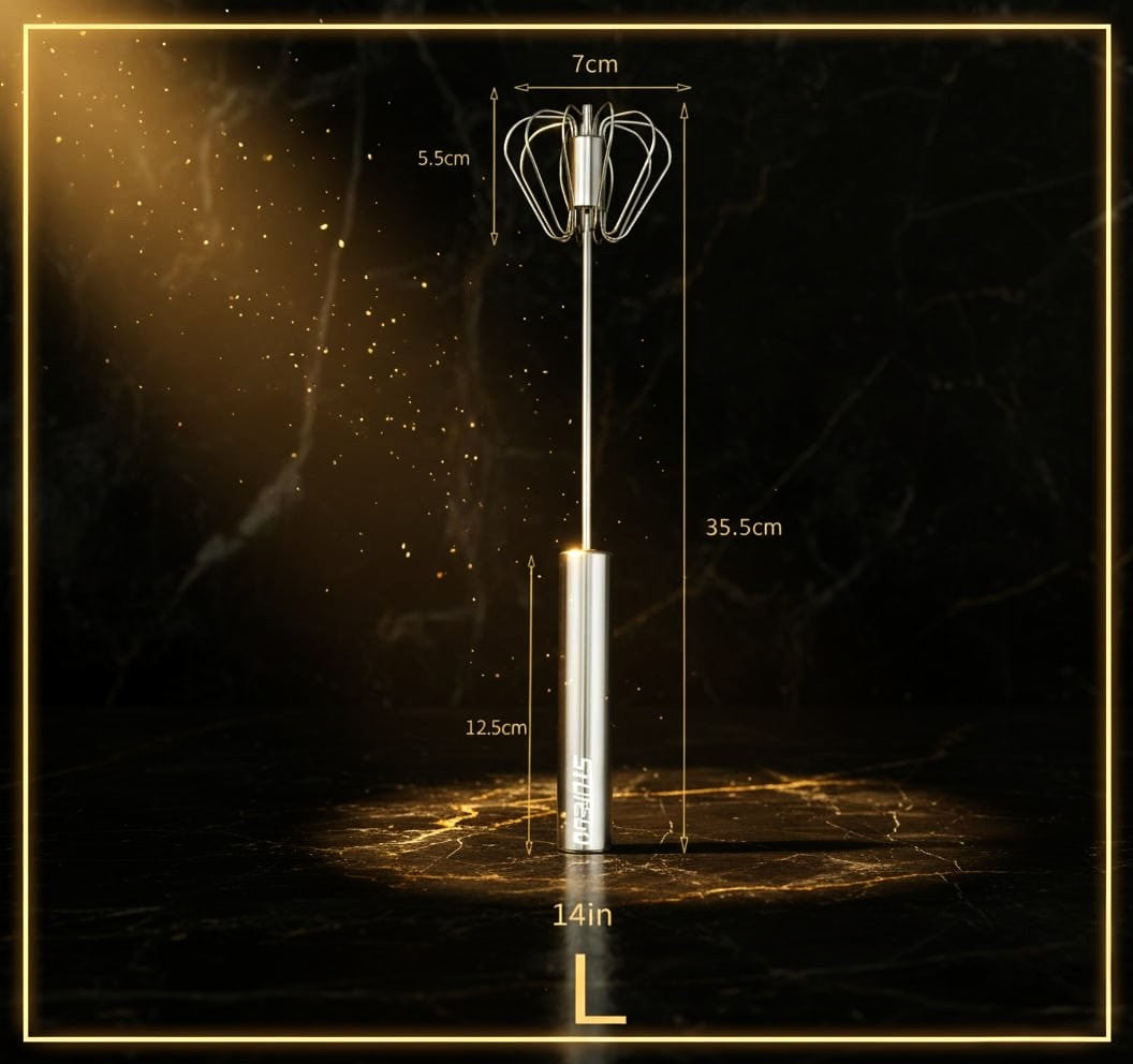 Premium Stainless Steel Self-Turning Whisk – Semi-Automatic Hand Mixer