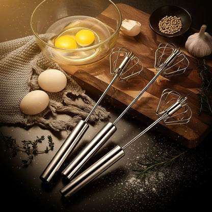 Premium Stainless Steel Self-Turning Whisk – Semi-Automatic Hand Mixer