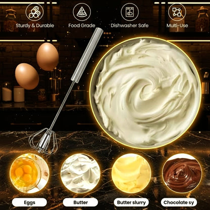 Premium Stainless Steel Self-Turning Whisk – Semi-Automatic Hand Mixer