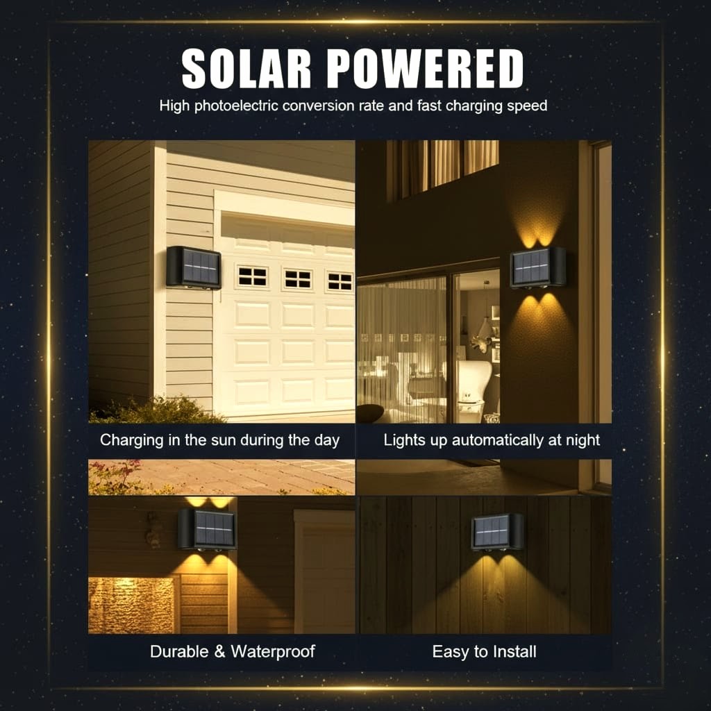 Modern Solar Up-Down Wall Light – Waterproof LED Exterior Light