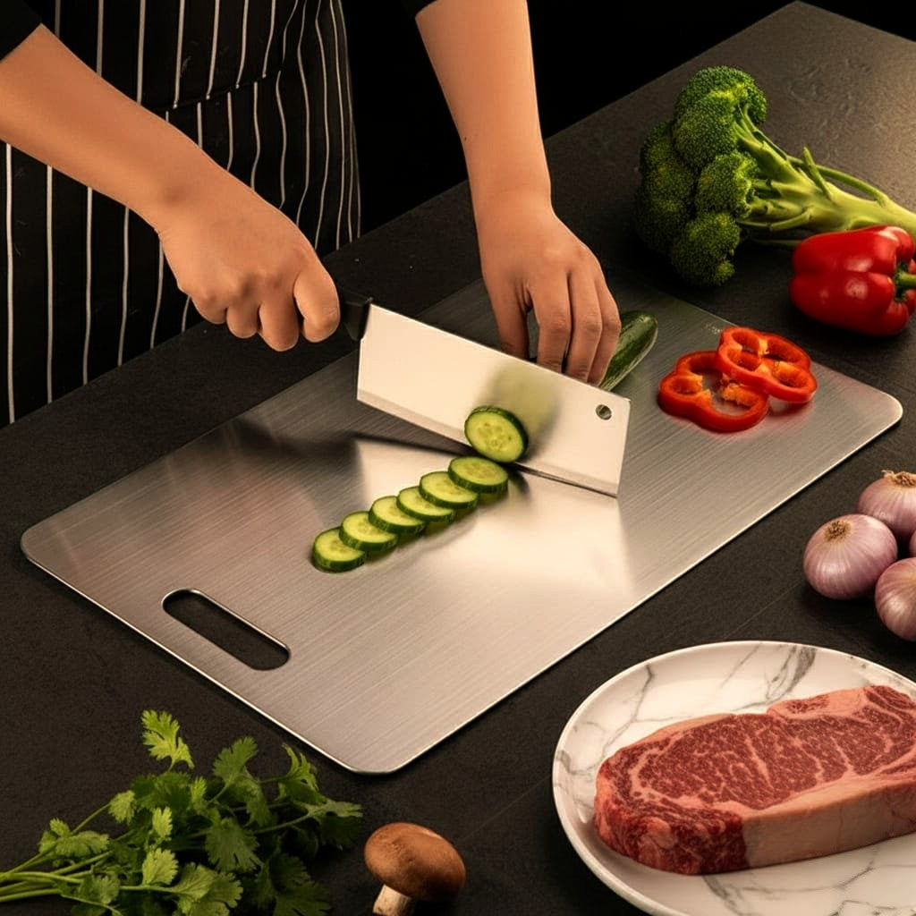 Prestige™ Dual-Sided Stainless Steel Cutting Board — Ultra-Hygienic