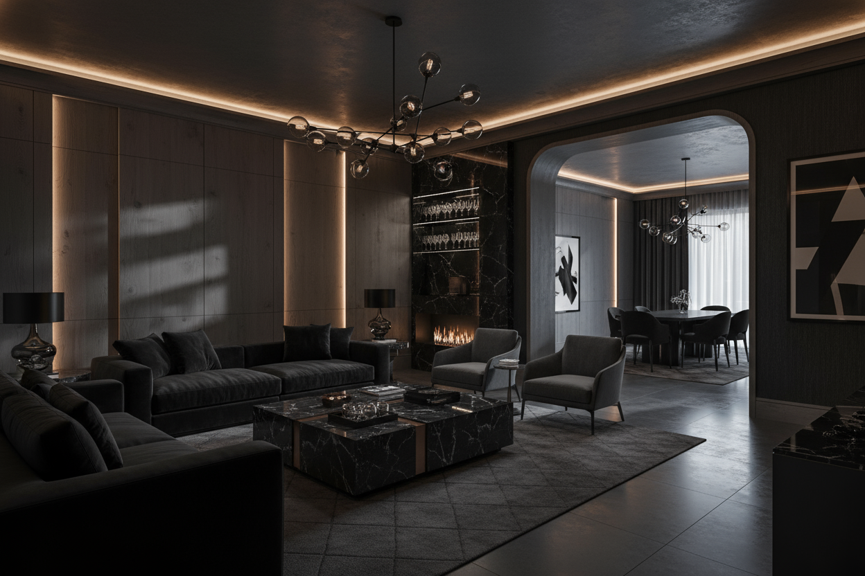 Luxury home with a dark theme